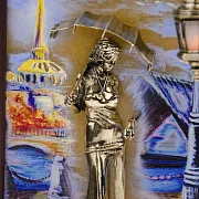 Картина «Девушка с зонтом. Набережная. Мост» на ониксе с подсветкой — красивый подарок — фотография 5