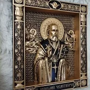 Резная Икона Св. Николай Чудотворец — оригинальный подарок — фотография 6