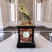 Каминные часы «Сова» из яшмы и долерита — необычный подарок — фотография 1