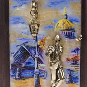 Бронзовая картина «Парень с розой. Набережная. Мост» — оригинальный подарок — фотография 4