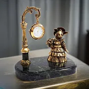 Настольные часы «Хрюшка» из бронзы и змеевика — оригинальный подарок — фотография 1