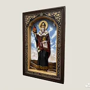 На память: Святой Спиридон Тримифунтский икона резная — фотография 3